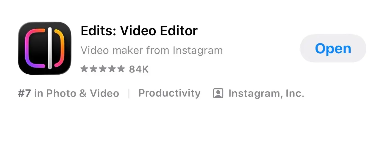 Edits: Video Editor, the video maker from Instagram, in the App Store